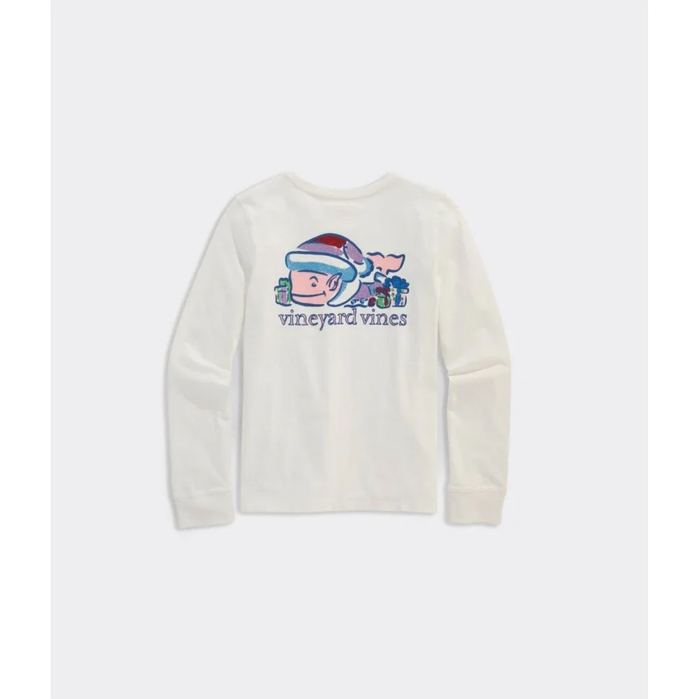 Vineyard Vines Girls' Glitter Elf Whale Long Sleeve White Tee Youth Medium 12-14 - Picture 4 of 4
